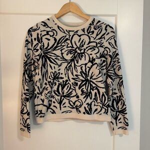 Tahari Black and Cream Floral Sweater